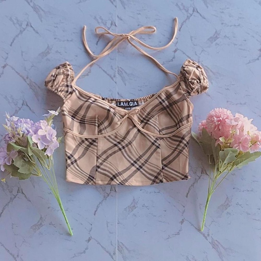 I AM GIA beige checkered top - XXS (size4) - Picture 3 of 7